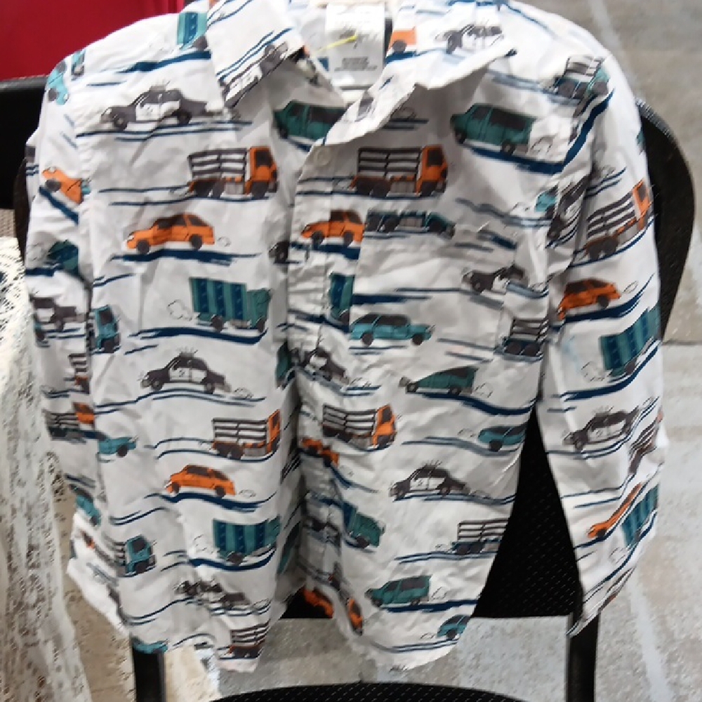 ALEX & JACK White Shirt with Colorful Vehicle Print Child SIZE 6